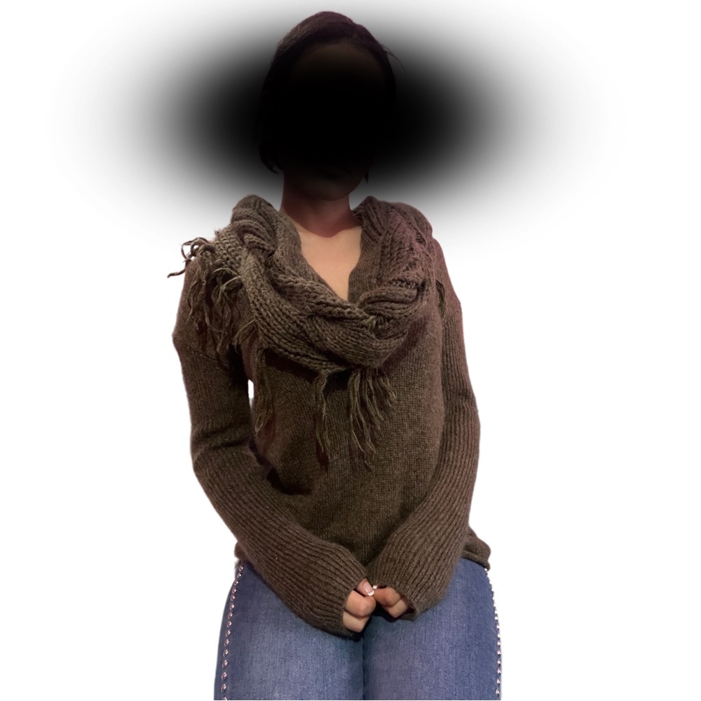 dark green built-in scarf sweater